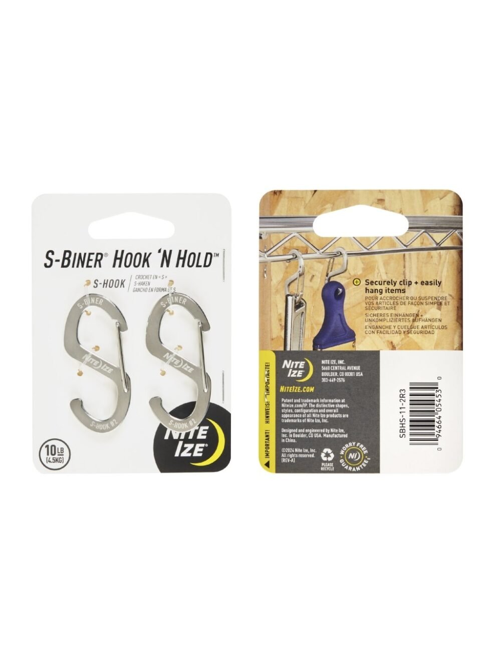 60528 S-Biner(R) Hook 'N Hold(TM) Carabiner, Small - Silver (2 pcs)