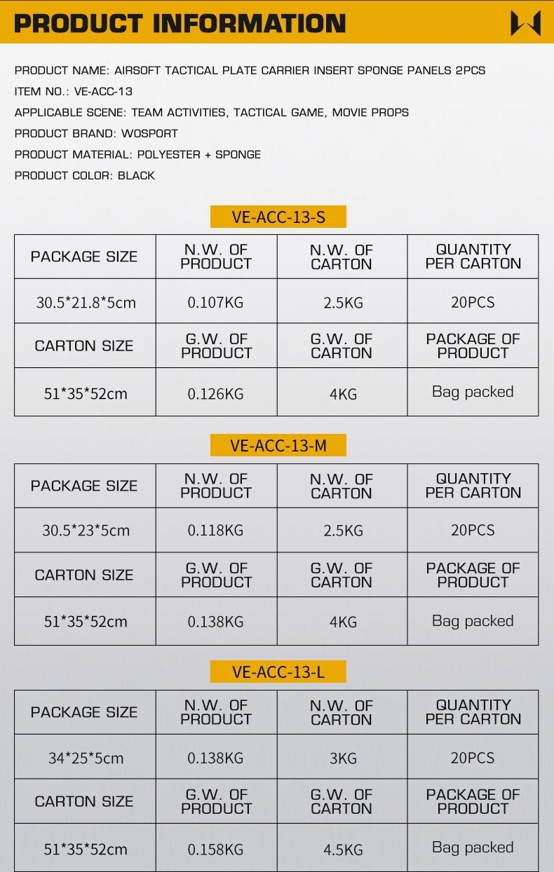 61698 WST Foam Replica of SAPI Ballistic Inserts (2 pcs), Size S - Black