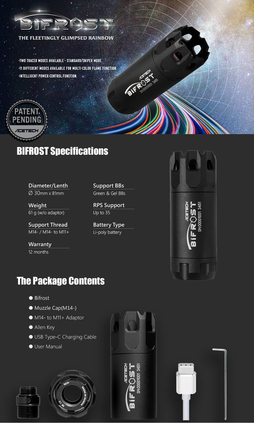 AceTech BIFROST Tracer Unit with Muzzle Flame - Brass