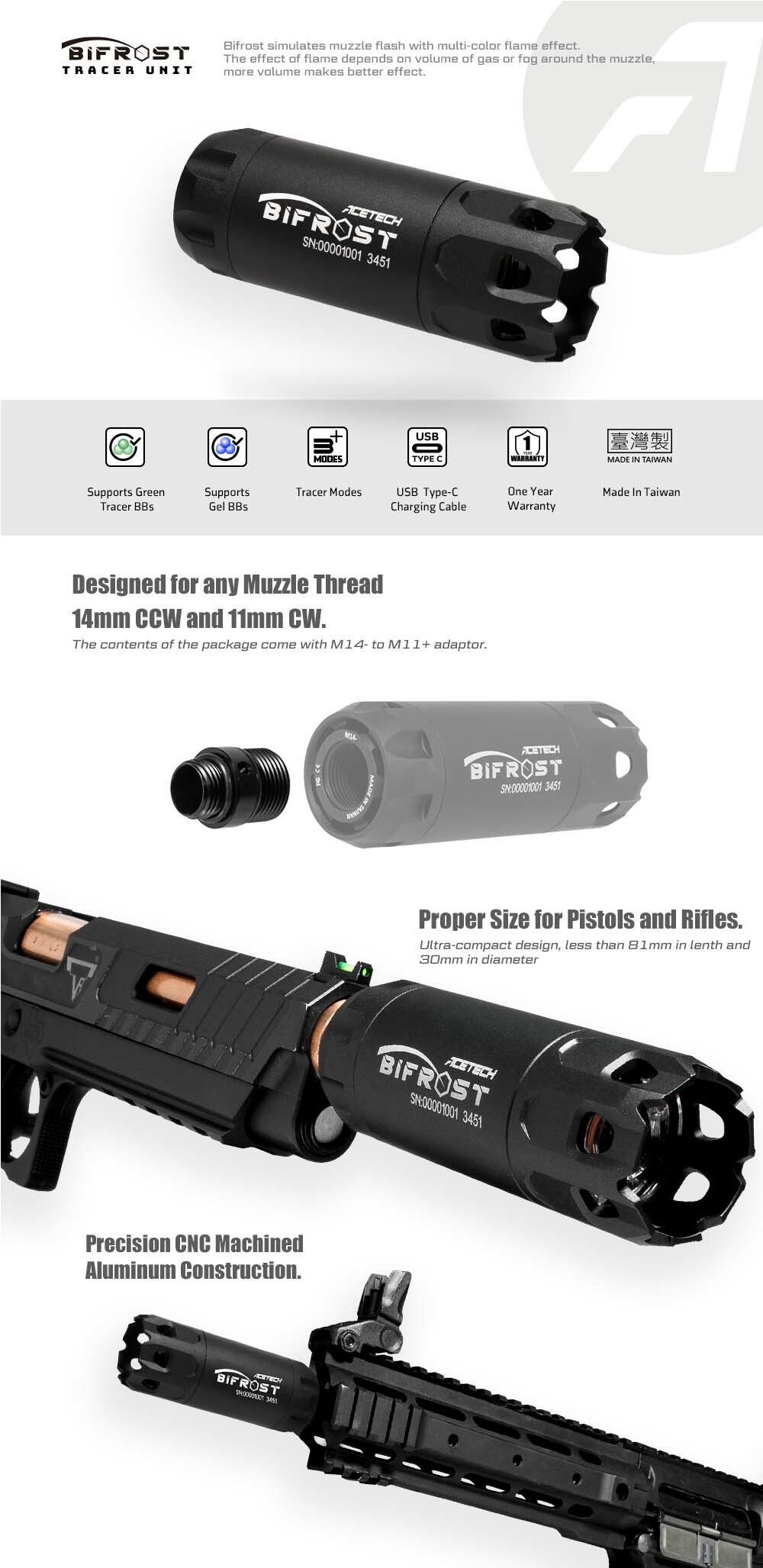 AceTech BIFROST Tracer Unit with Muzzle Flame - Brass