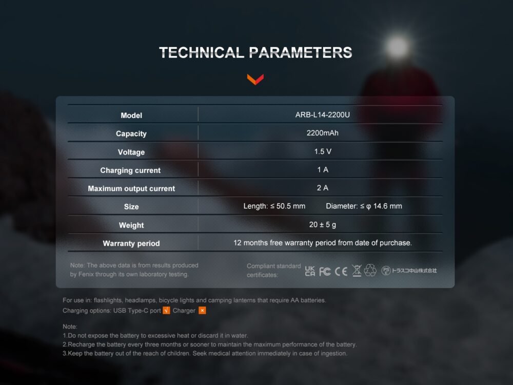 Charging battery USB AA Fenix ARB-L14-2200U (Li-ion)