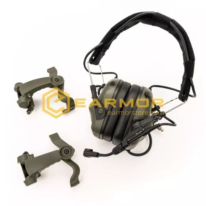 EARMOR M32X MOD4 Tactical Headset, M16C Mount for FAST / ARC - Green