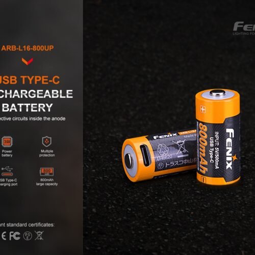 FENIX Rechargeable USB-C Battery RCR123A 3.6V - 800 mAh