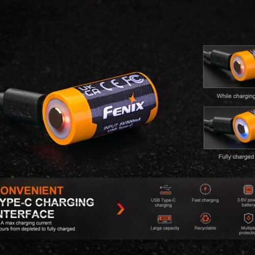 FENIX Rechargeable USB-C Battery RCR123A 3.6V - 800 mAh
