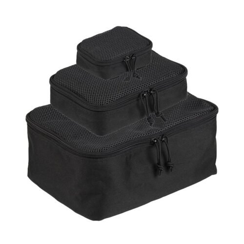 MIL-TEC Set of MOLLE Zippered Pouches with Mesh, 3 Pieces - Black