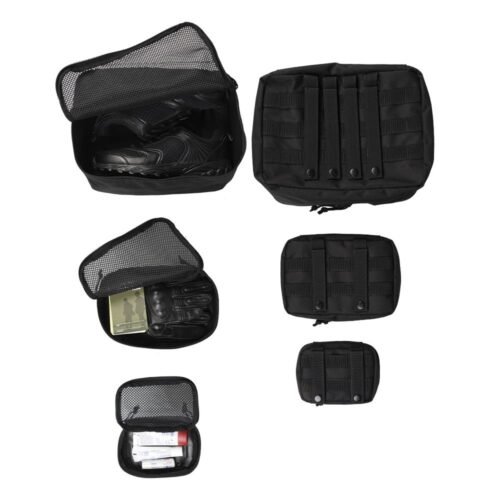 MIL-TEC Set of MOLLE Zippered Pouches with Mesh, 3 Pieces - Black