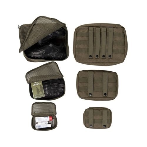 MIL-TEC Set of MOLLE Zippered Pouches with Mesh, 3 Pieces - Green