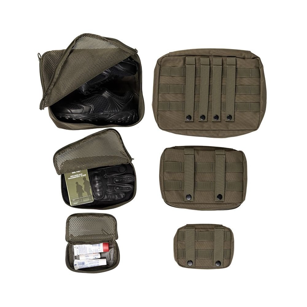 MIL-TEC Set of MOLLE Zippered Pouches with Mesh, 3 Pieces - Green
