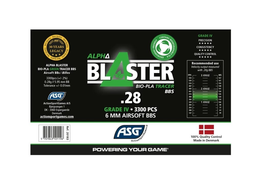 ASG BIO BBs ALPHA Blaster PLA Tracer 0,28g, 3300 BBs - Green