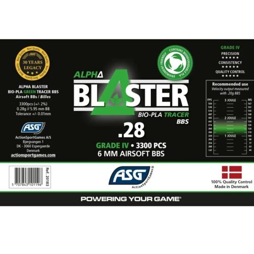 ASG BIO BBs ALPHA Blaster PLA Tracer 0,28g, 3300 BBs - Green