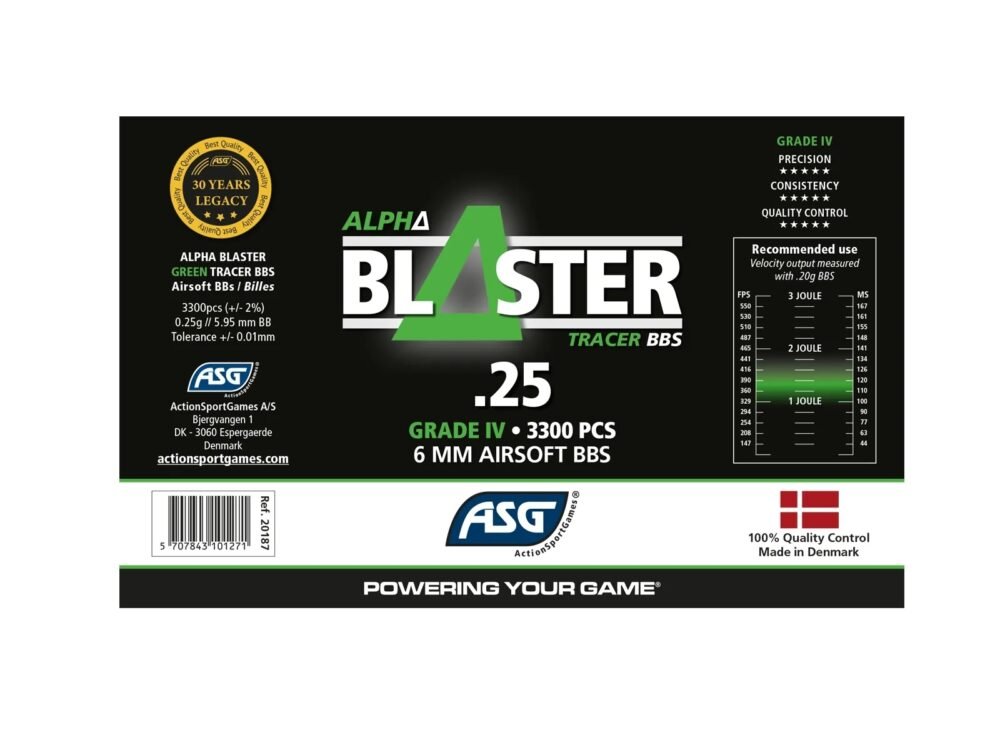 ASG BBs ALPHA Blaster Tracer 0,25g, 3300 BBs - Green
