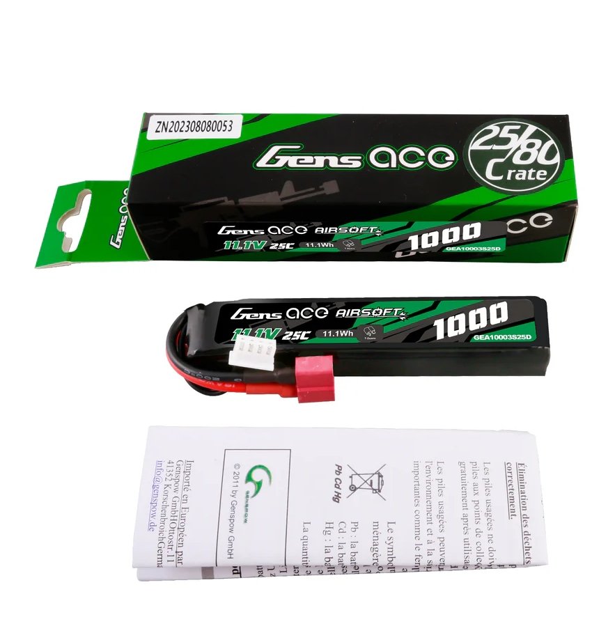 Gens ACE Li-Pol Battery 11.1V 1000mAh, 25C, T-Dean - Buffer Stick