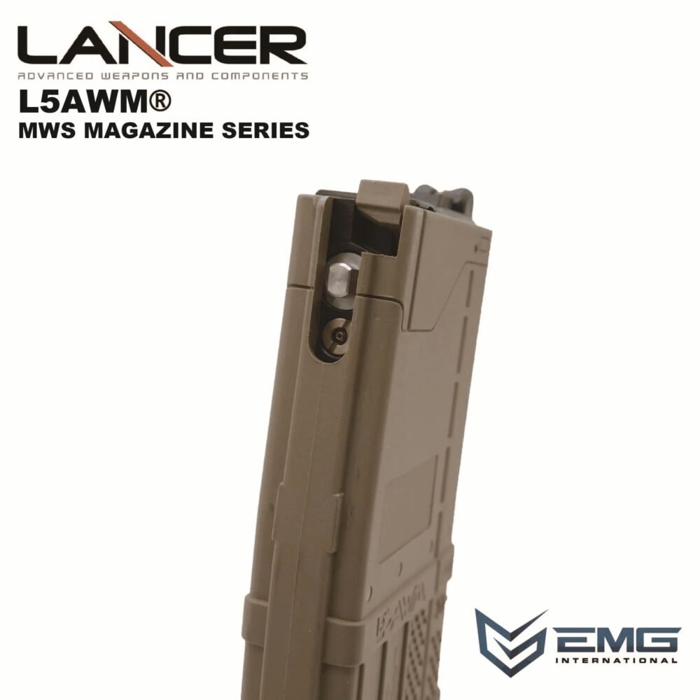 Angry Gun Lancer L5AWM V2 Gas Magazine for TM MWS, 35 BBs - Tan