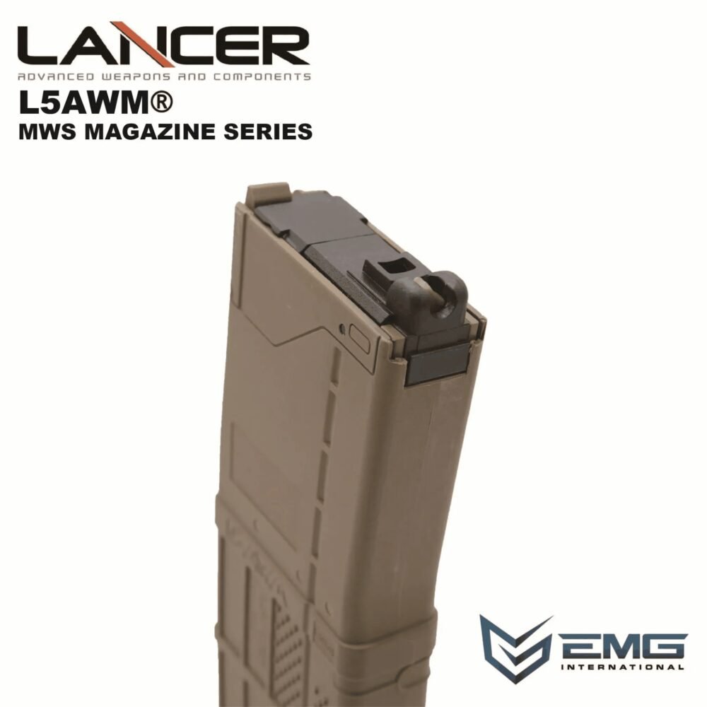 Angry Gun Lancer L5AWM V2 Gas Magazine for TM MWS, 35 BBs - Tan