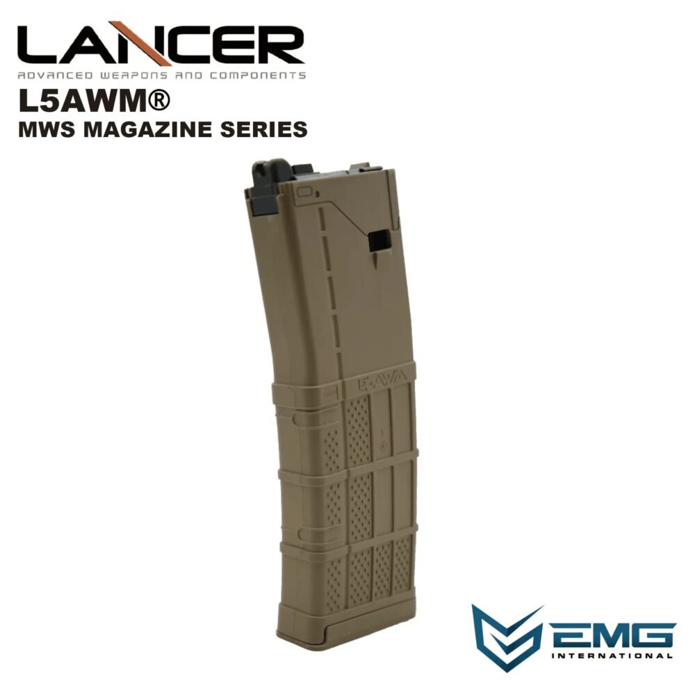 Angry Gun Lancer L5AWM V2 Gas Magazine for TM MWS, 35 BBs - Tan
