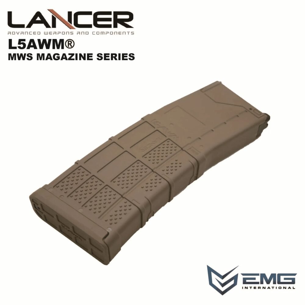 Angry Gun Lancer L5AWM V2 Gas Magazine for TM MWS, 35 BBs - Tan