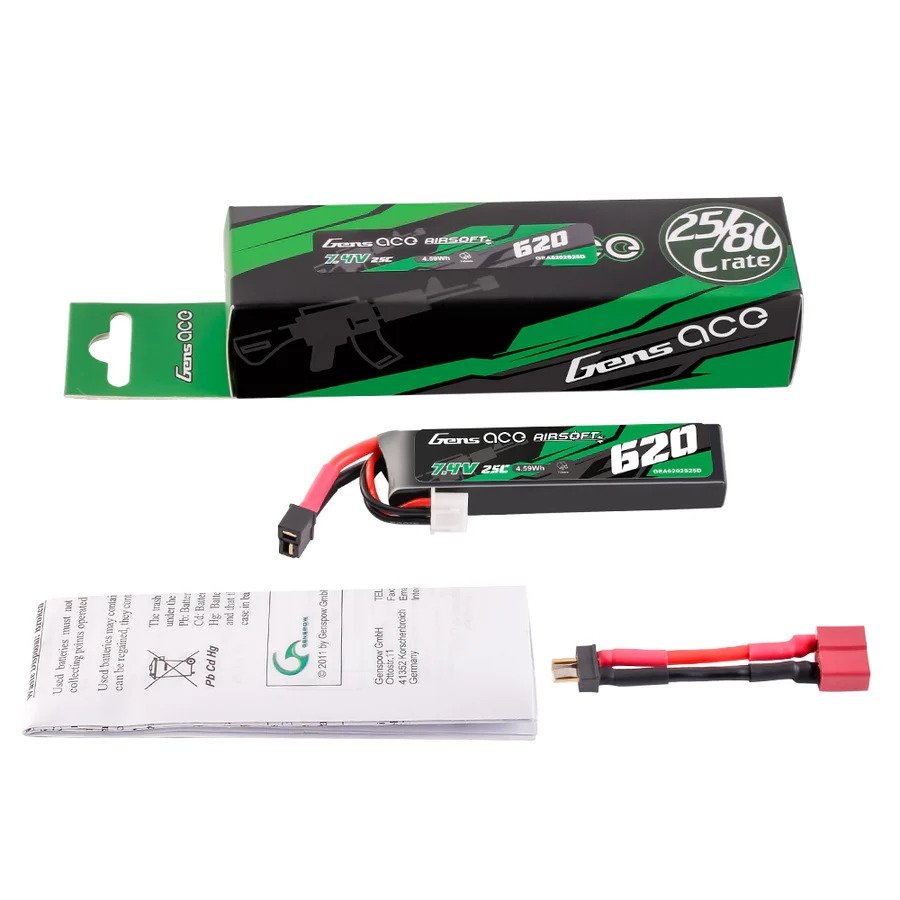 Gens ACE Li-Pol Battery 7.4V 620mAh, 25C, Mini T-Dean - AEP