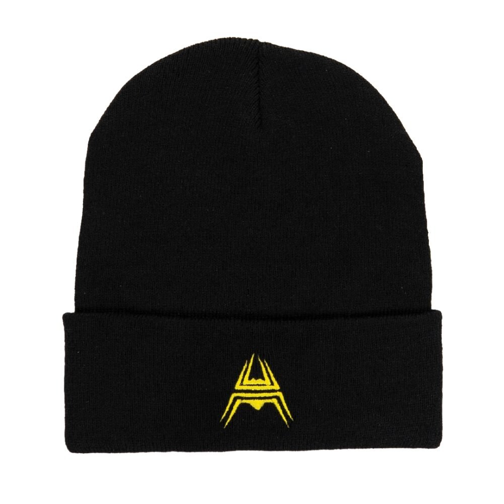 80692 ANAREUS SPIDER Knitted Beanie (Yellow Logo) – Black