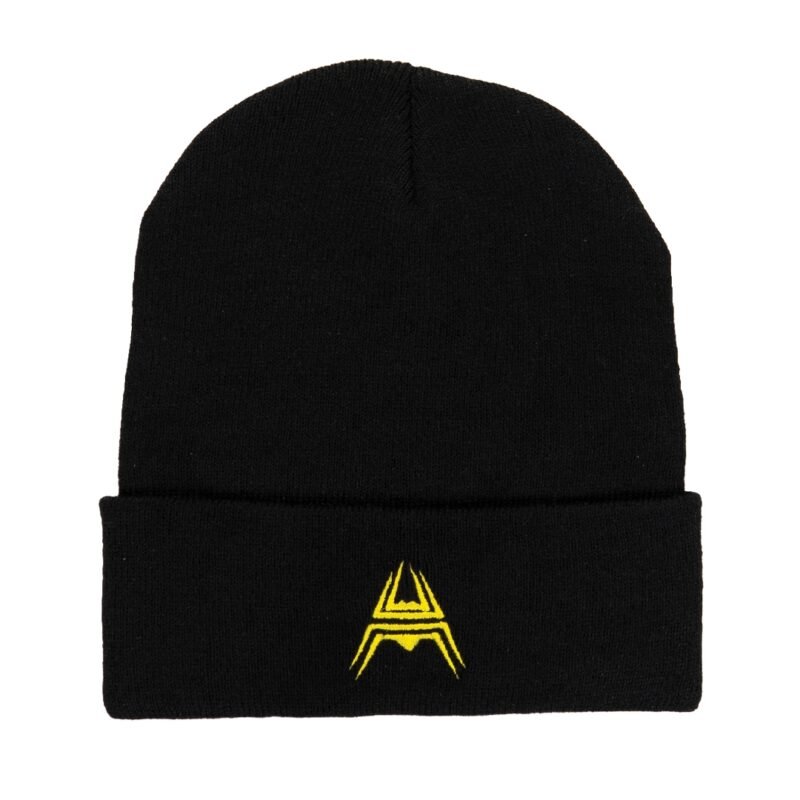 ANAREUS SPIDER Knitted Beanie (Yellow Logo) – Black