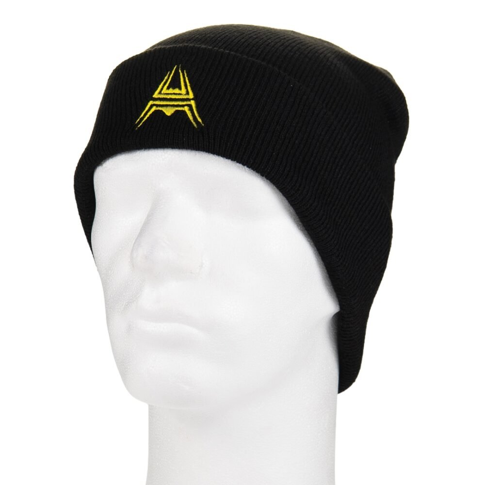 80693 ANAREUS SPIDER Knitted Beanie (Yellow Logo) – Black