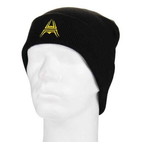 80693 ANAREUS SPIDER Knitted Beanie (Yellow Logo) – Black
