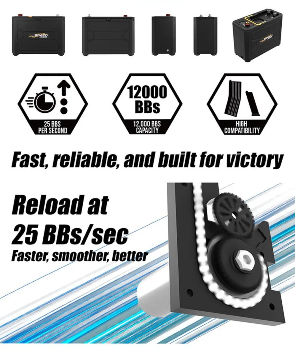 80936 AceTech Magazine Electric Speed Loader, 12 000 BBs – Black