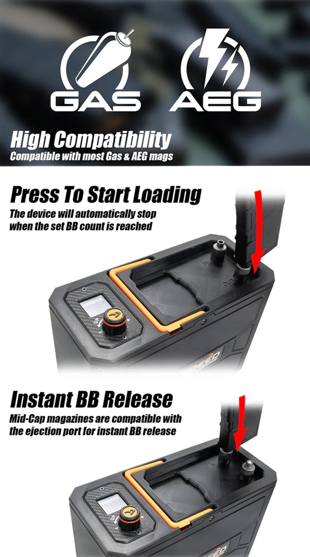 80937 AceTech Magazine Electric Speed Loader, 12 000 BBs – Black
