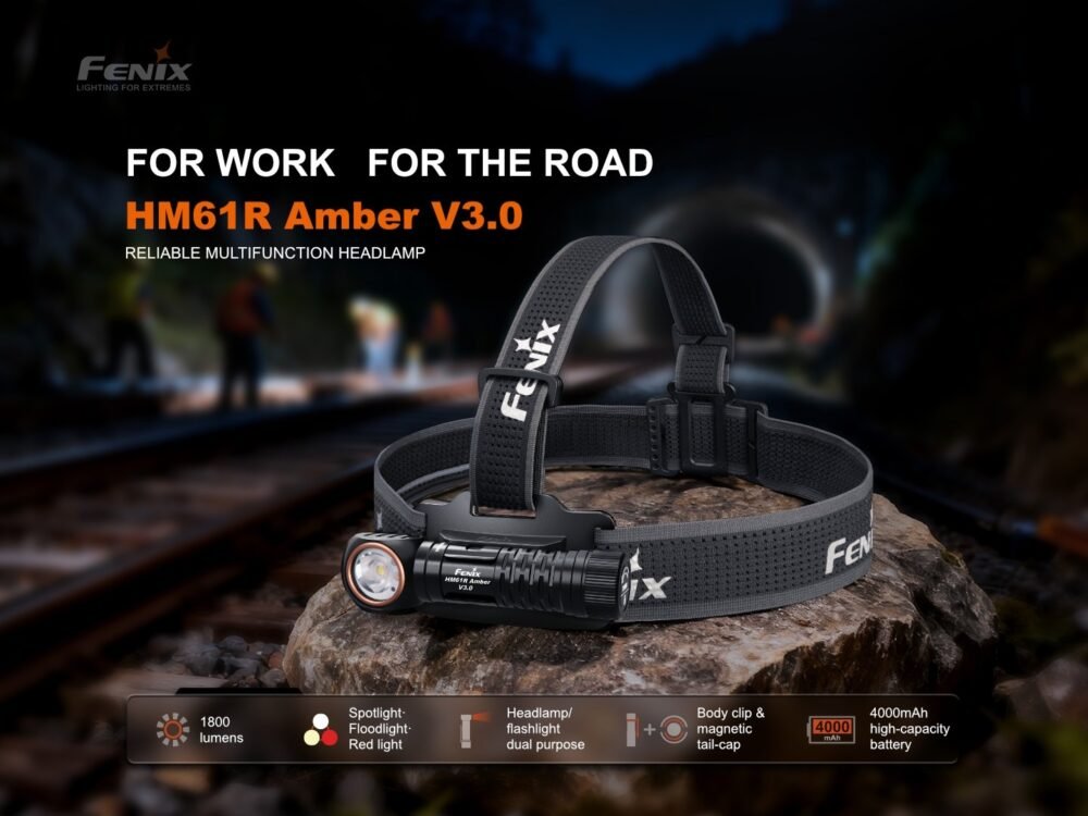 FENIX HM61R Amber V3.0 Rechargeable Headlamp – Black