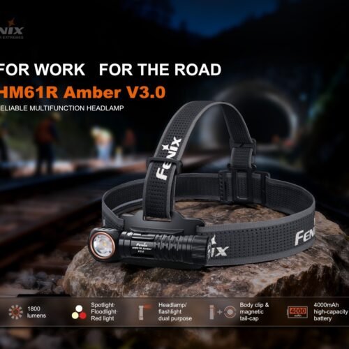 FENIX HM61R Amber V3.0 Rechargeable Headlamp – Black