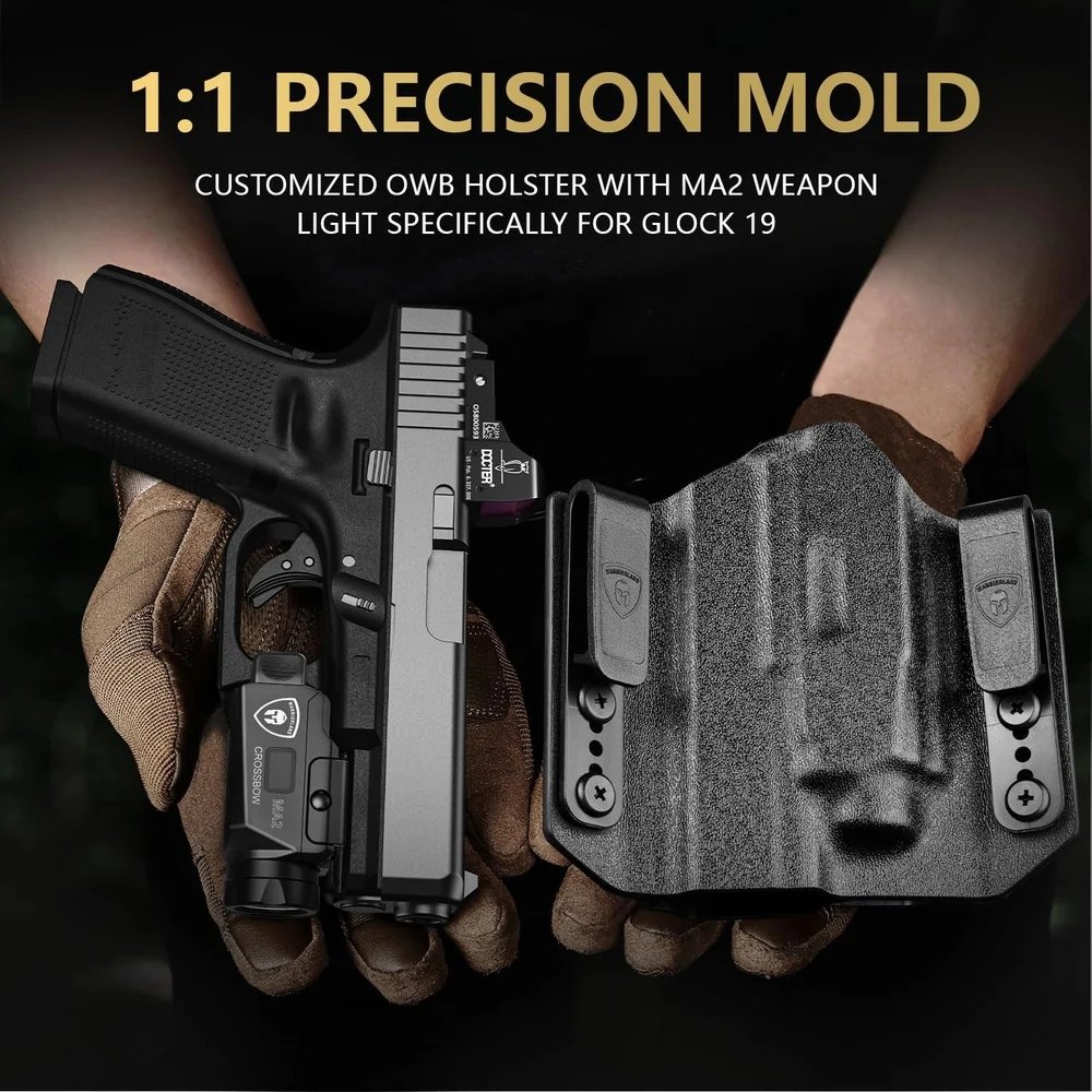 G a F Combo WARRIORLAND MA2 800 LM Flashlight and Glock 17 / 19 Holster, Right-Handed - Black