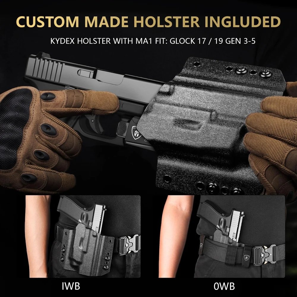 G a F Combo WARRIORLAND MA2 800 LM Flashlight and Glock 17 / 19 Holster, Right-Handed - Black