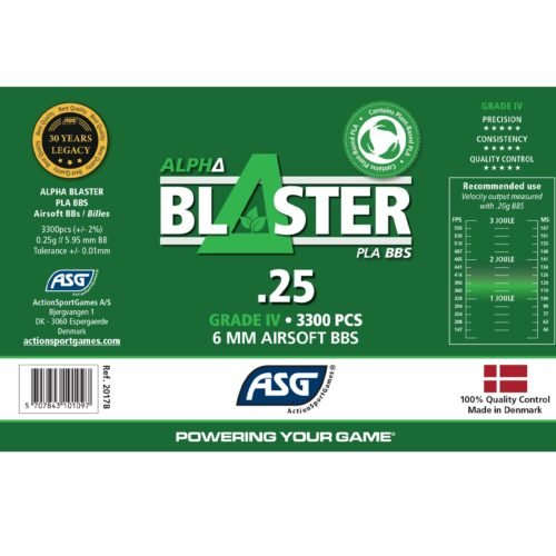 ASG BIO BBs ALPHA Blaster PLA 0.25g, 3300 BBs – White