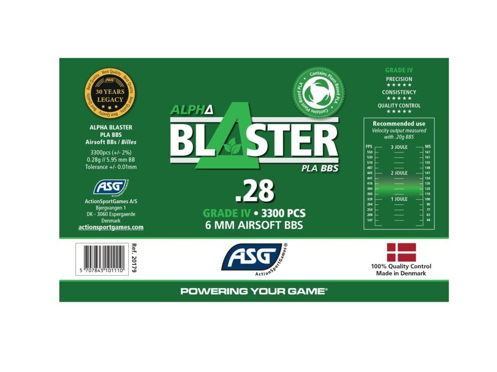 ASG BIO BBs ALPHA Blaster PLA 0.28g, 3300 BBs – White