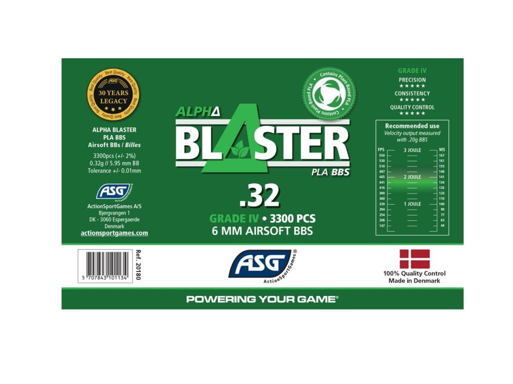 ASG BIO BBs ALPHA Blaster PLA 0.32g, 3300 BBs – White